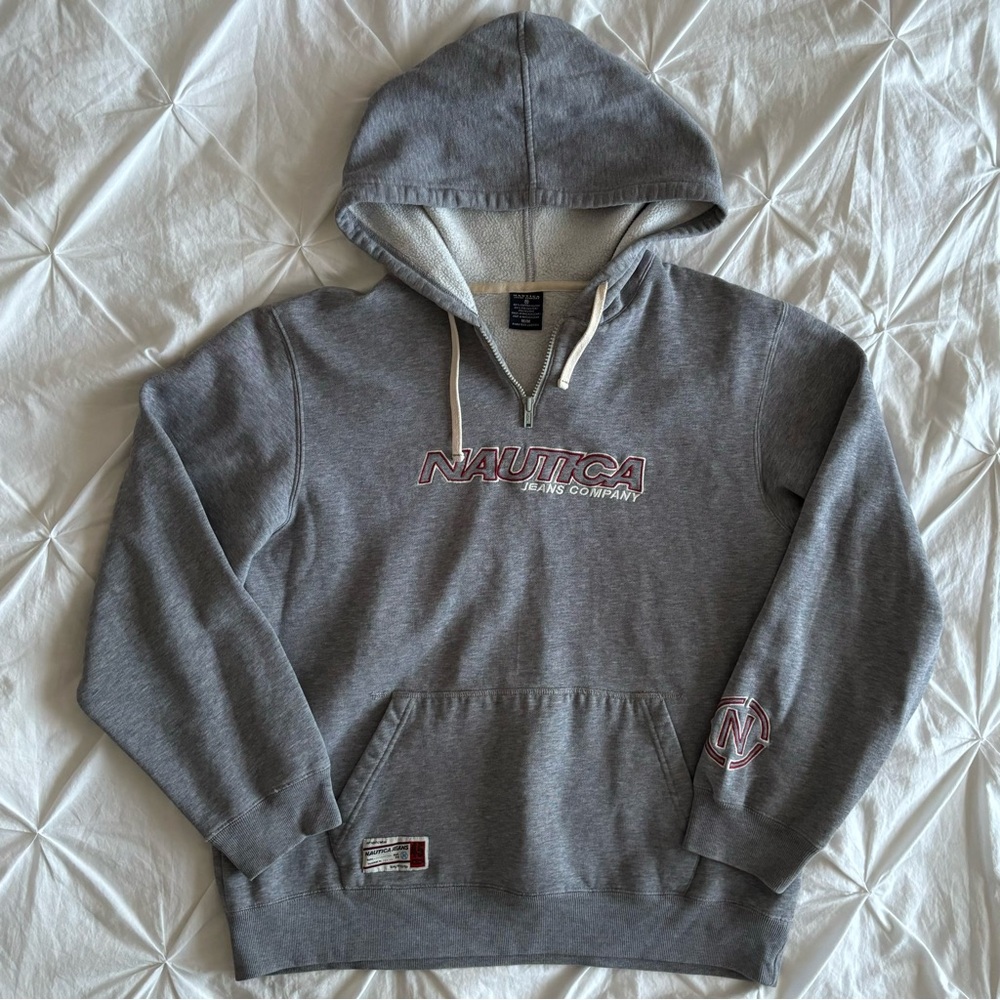 nautica grey quarter zip sweatshirt with drawstrings